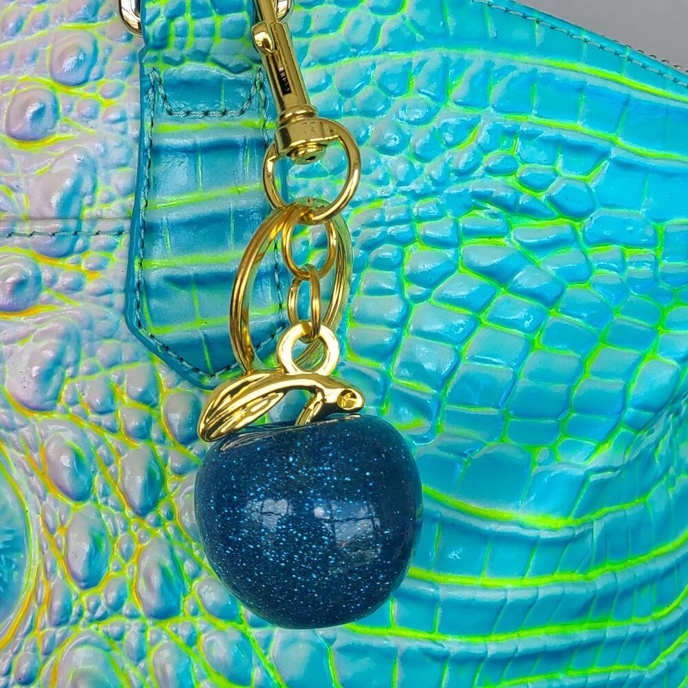 Blue Apple Purse Charm and Key Ring Sparkly - Picture 1 of 8
